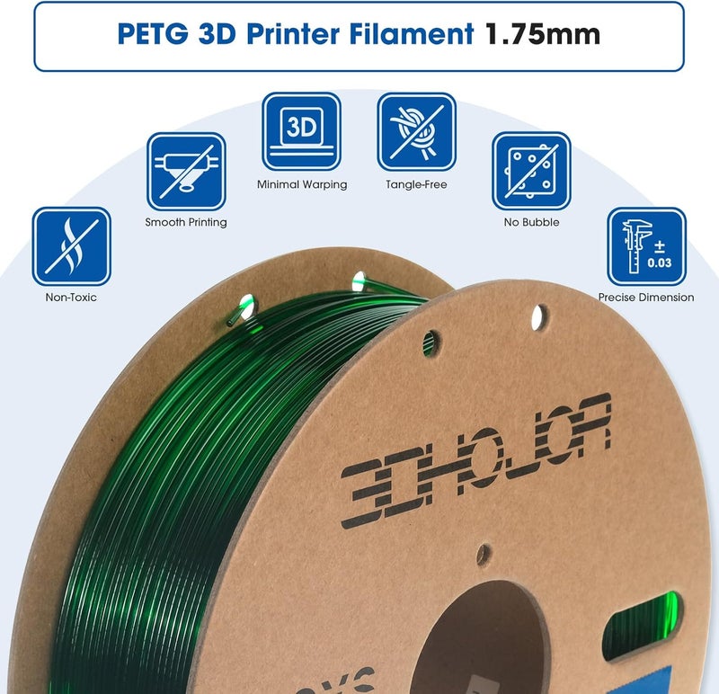3DHoJor PETG Filament 1.75mm Solid Silver,3D Printing Filament 1kg Spool(2.2lbs), 3D Filament 1.75mm Dimensional Accuracy +/- 0.03mm Non Tangling Non Clogging Non Stringing,Print with Most 3D Printers - Image 3